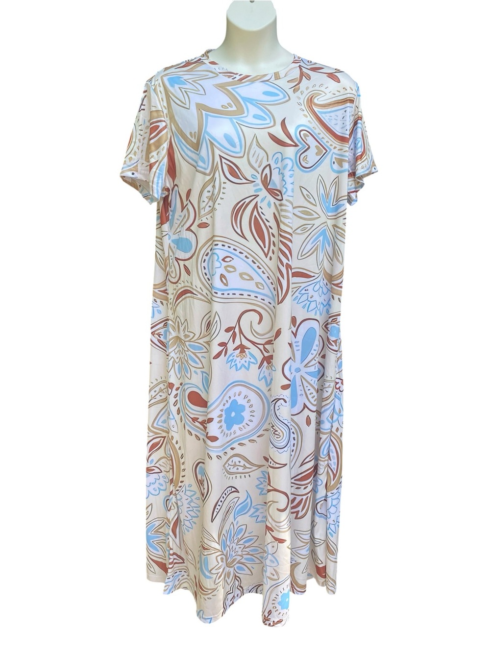 New Womens Floral Paisley Short Sleeve Maxi Dress Cottagecore Boho Plus Size 4XL